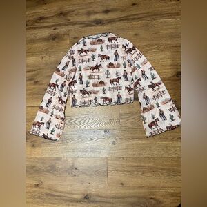 Western Cowboy Long Sleeve Sheer Cropped Mesh